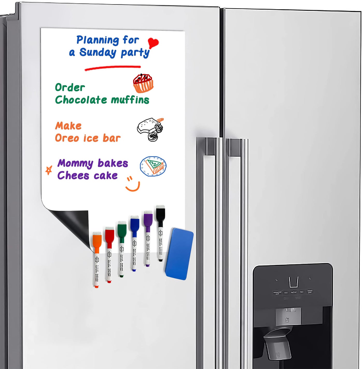 Magnetic Fridge Whiteboard Sheet for Kitchen Refrigerator - Dry Erase Magnetic White Board Organizer & Planner 11"x17" Strong Magnet Includes 6 Markers and Big Eraser